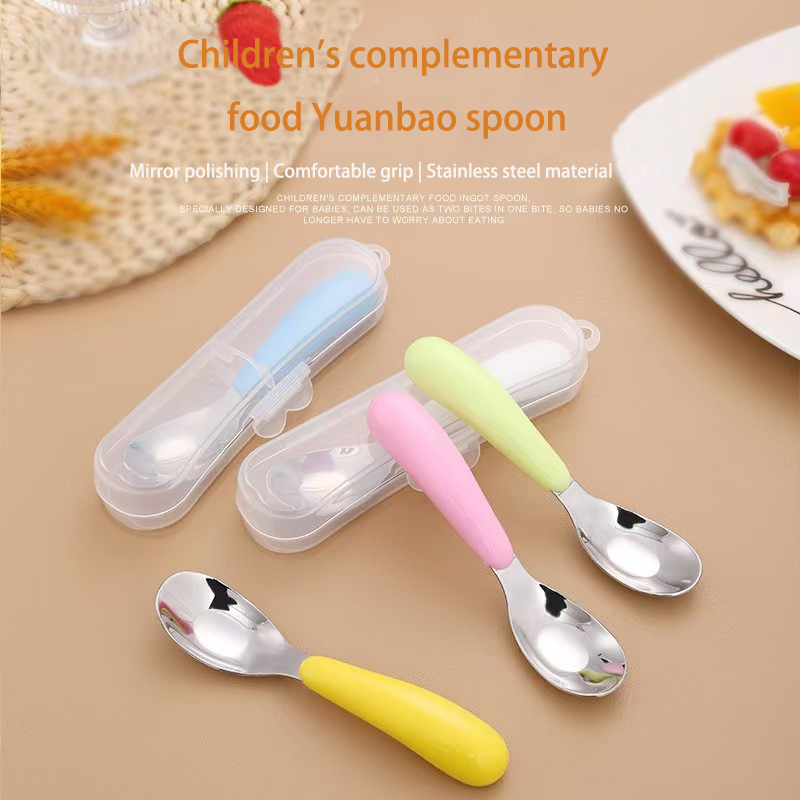 DINUO Stainless Steel Ingot Spoon Children Food Portable Outward Box Tableware JYDN-L-264