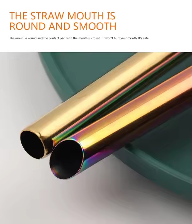 DINUO Reusable Straw 12mm Stainless Steel Diagonal Mouth Straight Straw JYDN-L-169