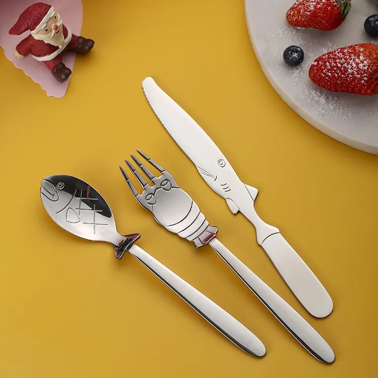 DINUO stainless steel eight treasure animal shark shaped children&amp;#039;s tableware JYDN-L-086