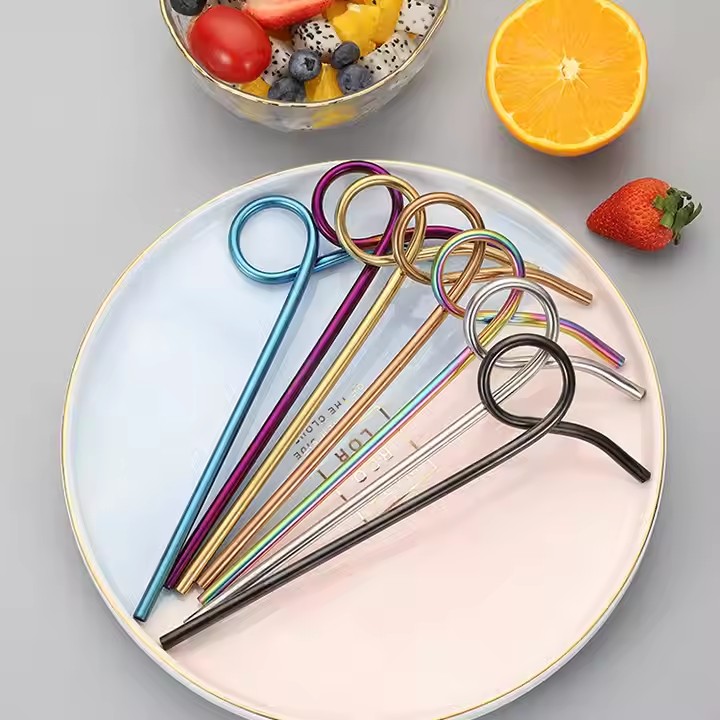 DINUO9 shaped creative design fancy stainless steel reusable metal cocktail drink straw JYDN-L-171