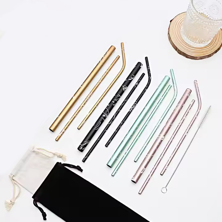 DINUO drinking straw reusable 304 stainless steel metal straw bend straight pipe set JYDN-L-178