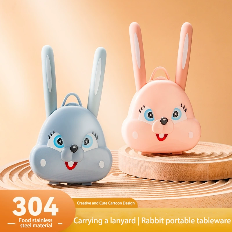 DINUO304 stainless steel rabbit portable hanging neck fork spoon cutlery set JYDN-L-223