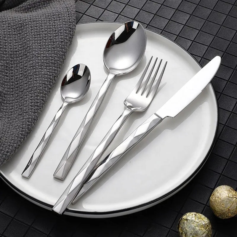 DINUO Luxury Style Stainless Steel Tableware Set Diamond shaped Handle JYDN-L-054