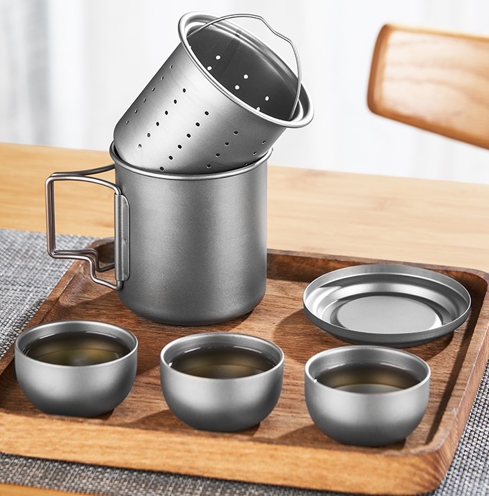 DINUO Pure Titanium Travel Portable Tea Maker Camping Cup Tea Separation Tea Set JYDN-L-138