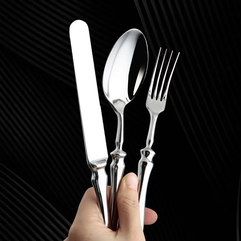 DINUO high-quality heavy-duty mirror polished stainless steel retro tableware set JYDN-L-057