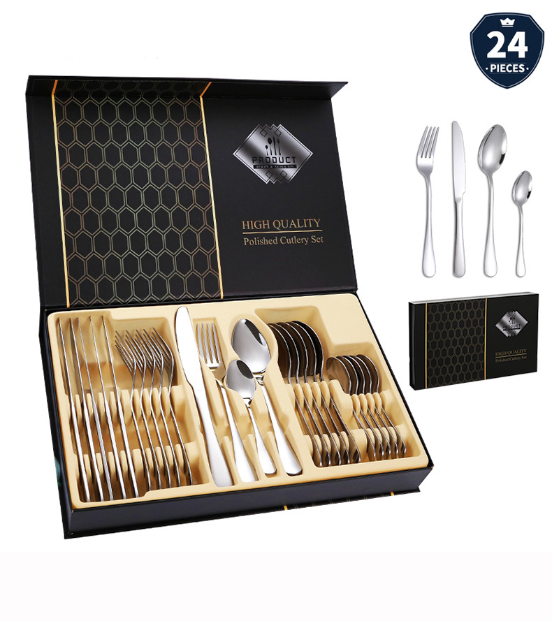 DINUO1010 Stainless Steel Knife, Fork, Spoon and Tableware Set 24 Piece Gift Box JYDN-L-194