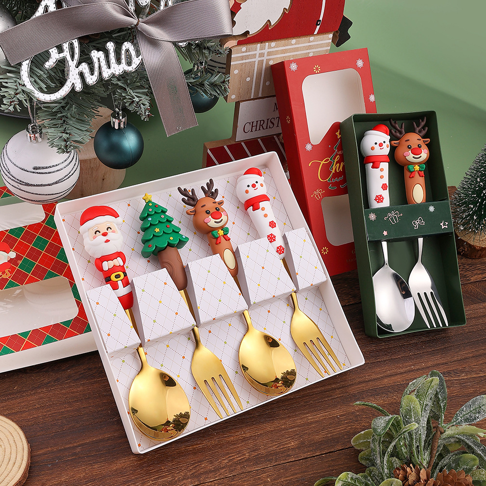 DINUO Christmas Doll Creative Tableware Dessert Spoon Fork Cartoon Spoon Fork Gift Set JYDN-L-009