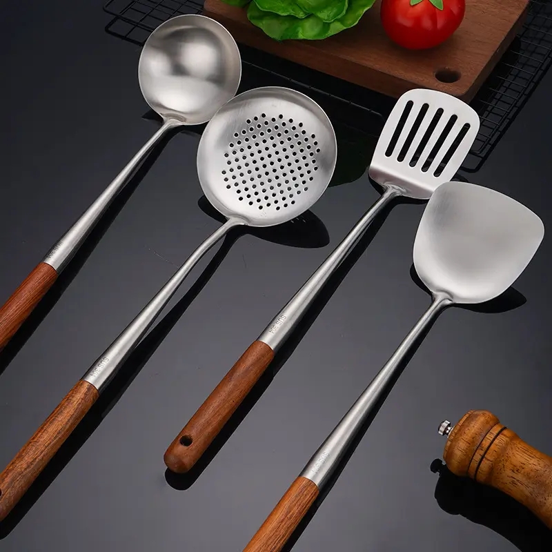 DINUO Titanium Kitchen Cooking Set Wooden Handle Cooking Utensils, spatula, filter pan JYDN-L-133