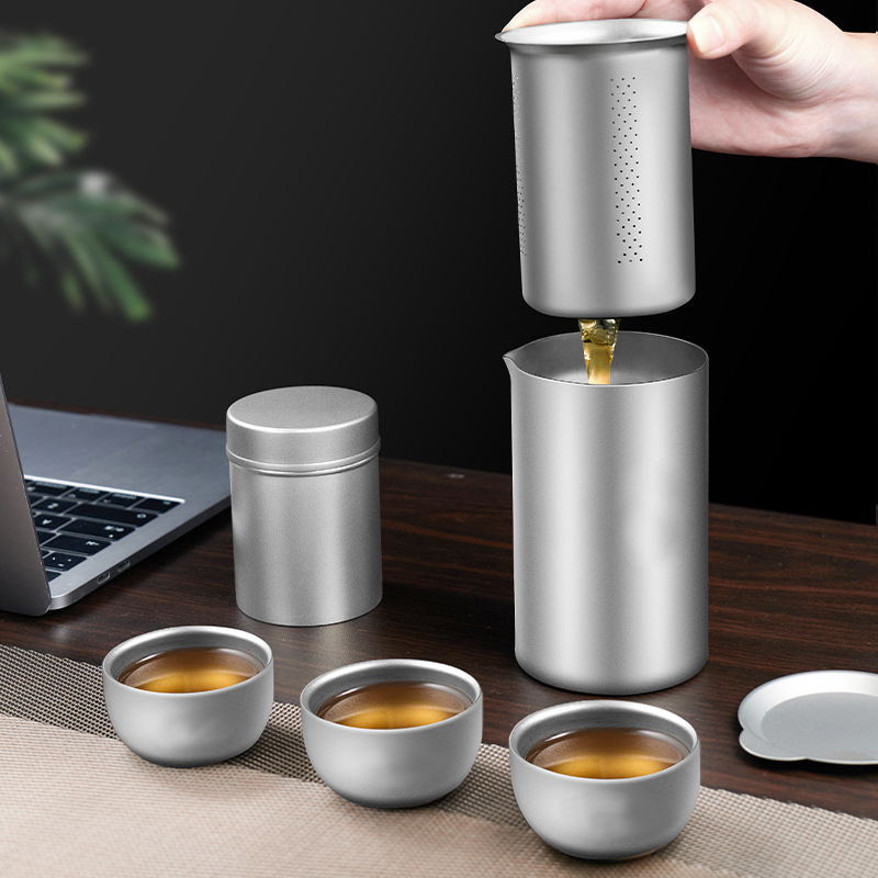 DINUO Pure Titanium Travel Portable Tea Maker Set Camping Tea Pot Cup Tea Separation JYDN-L-137
