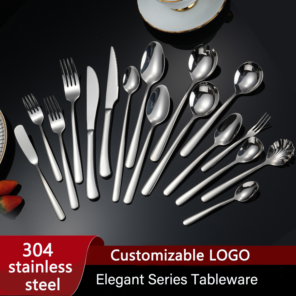 DINUO Elegant Stainless Steel Steak Knife, Fork, Spoon 17 Piece Set Western Tableware JYDN-L-152