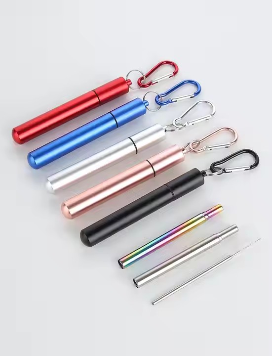 DINUO Reusable Metal Straw Round Bottom Telescopic Straw Aluminum Tube Set JYDN-L-173