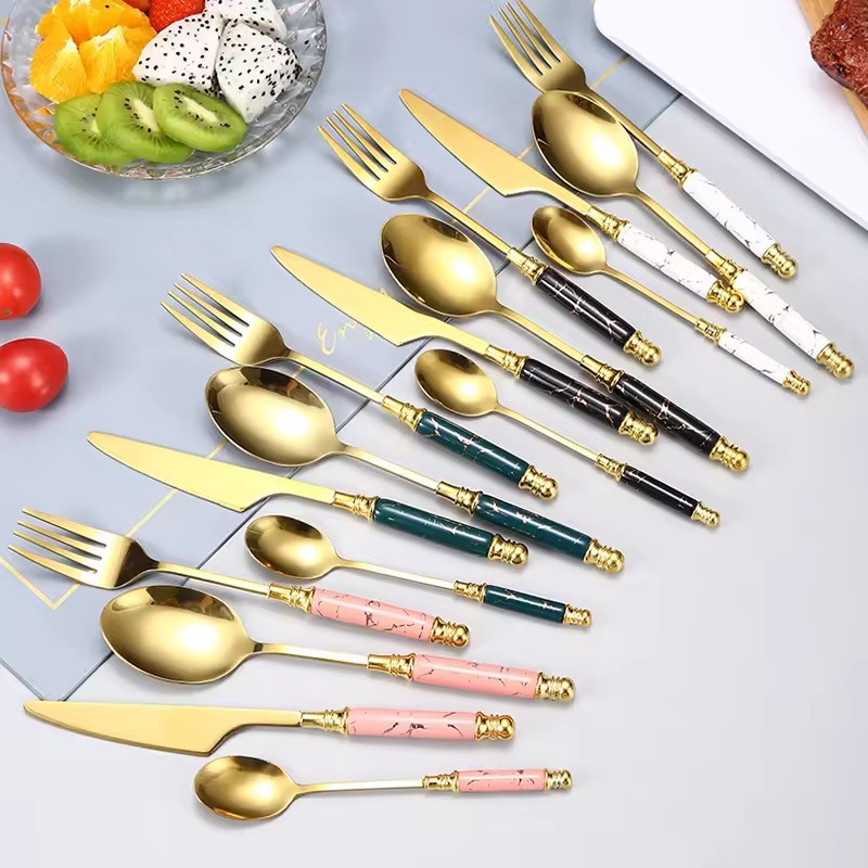 DINUO New 4-piece Stainless Steel Ceramic Handle Restaurant Western Tableware JYDN-L-036