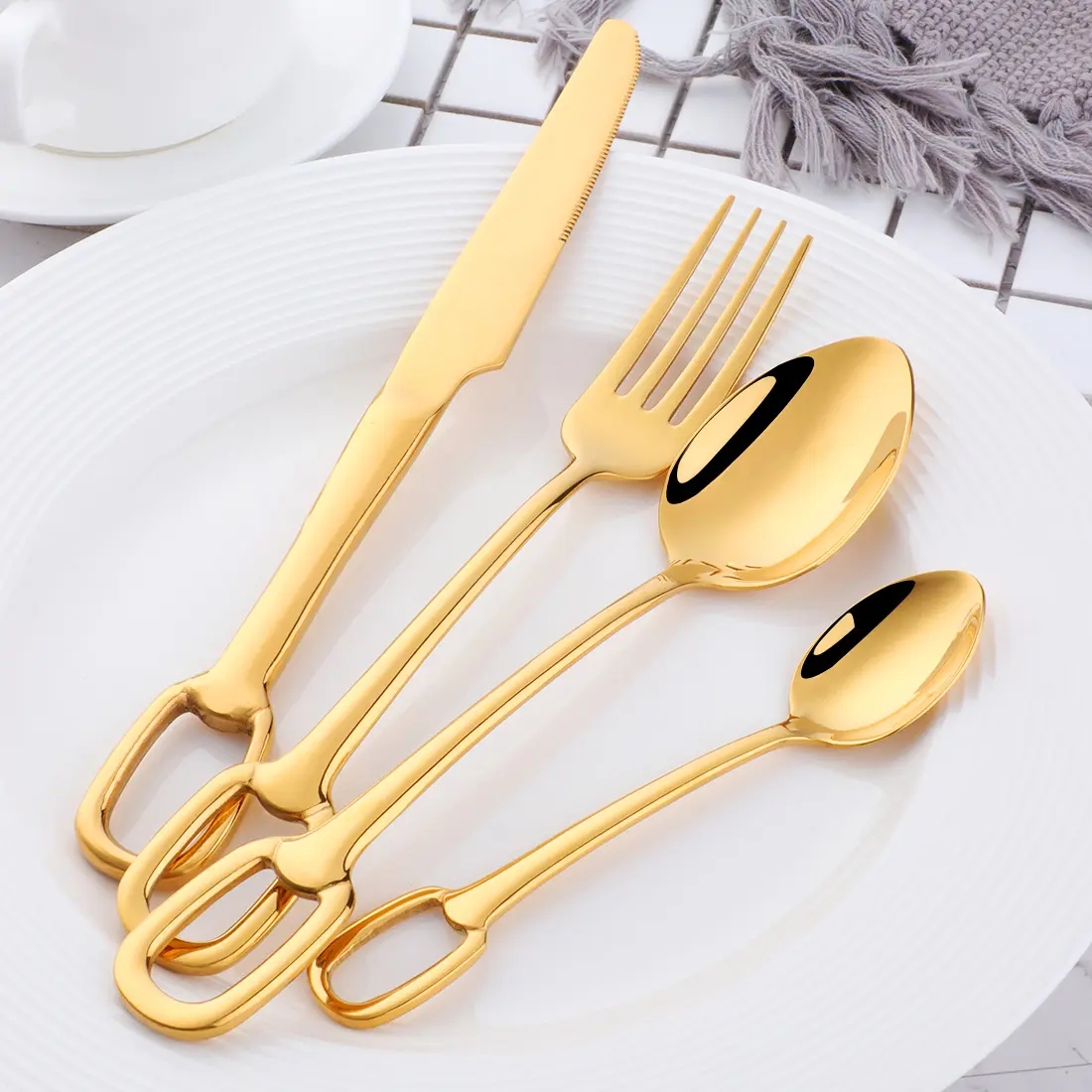 DINUO Mirror Gold Tableware Stainless Steel Hanging Tableware Set JYDN-L-064