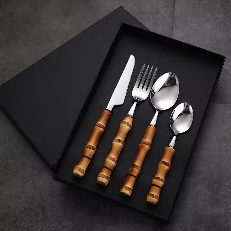 DINUO bamboo handle Western style stainless steel silverware tableware set JYDN-L-030