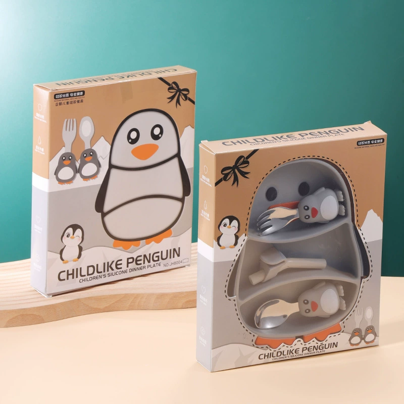 DINUO304 stainless steel childrensilicone dining plate, baby food fork spoon tableware JYDN-L-217