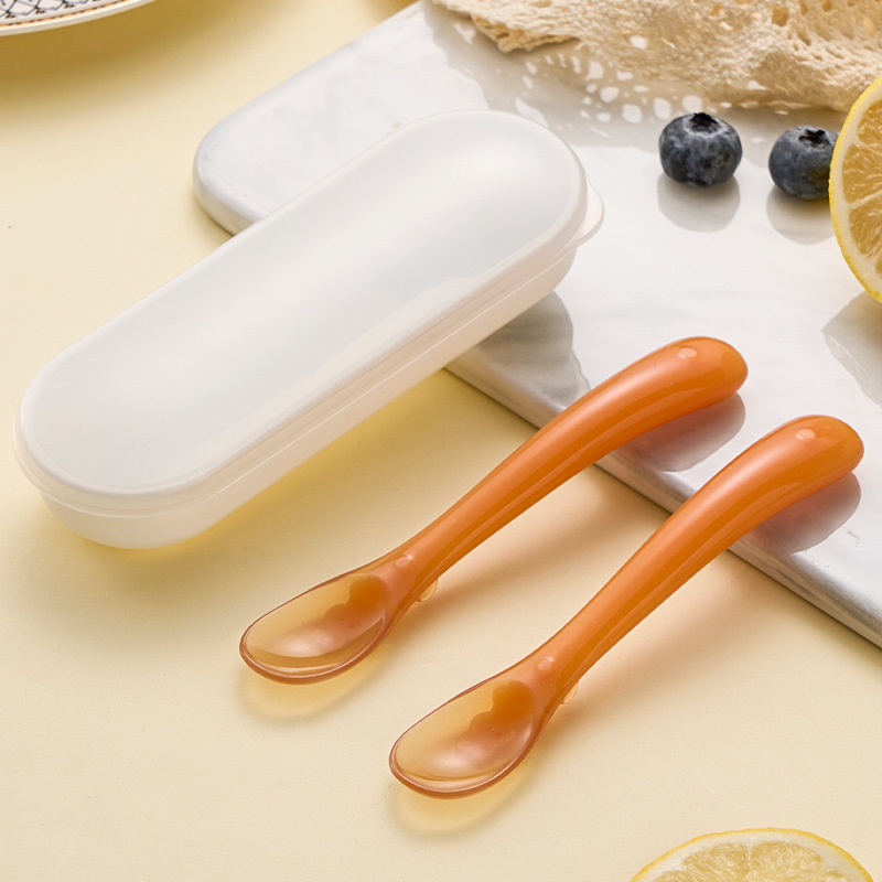 DINUO long handled silicone soft spoon for baby food, self training spoon JYDN-L-239