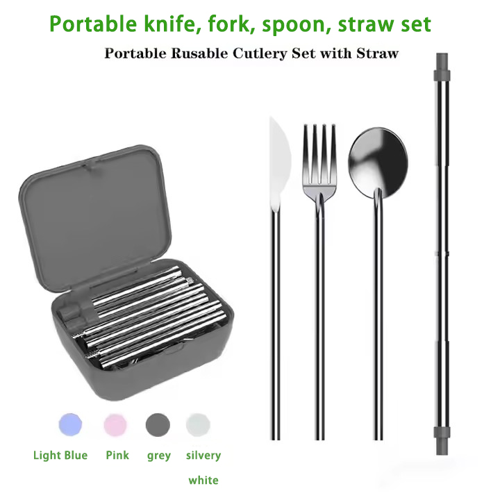 DINUO Foldable Outdoor Pocket Size Foldable Screw Straw Tableware Set JYDN-L-191