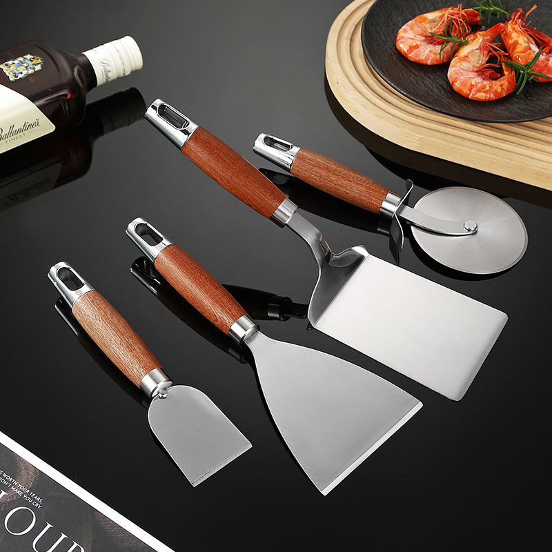 DINUO wooden handle stainless steel plate frying pan pizza roller knife baking tool JYDN-L-259