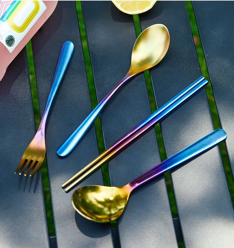 DINUO Pure Color Titanium Knife Spoon Fork Chopstick Set Outdoor Portable Tableware JYDN-L-143