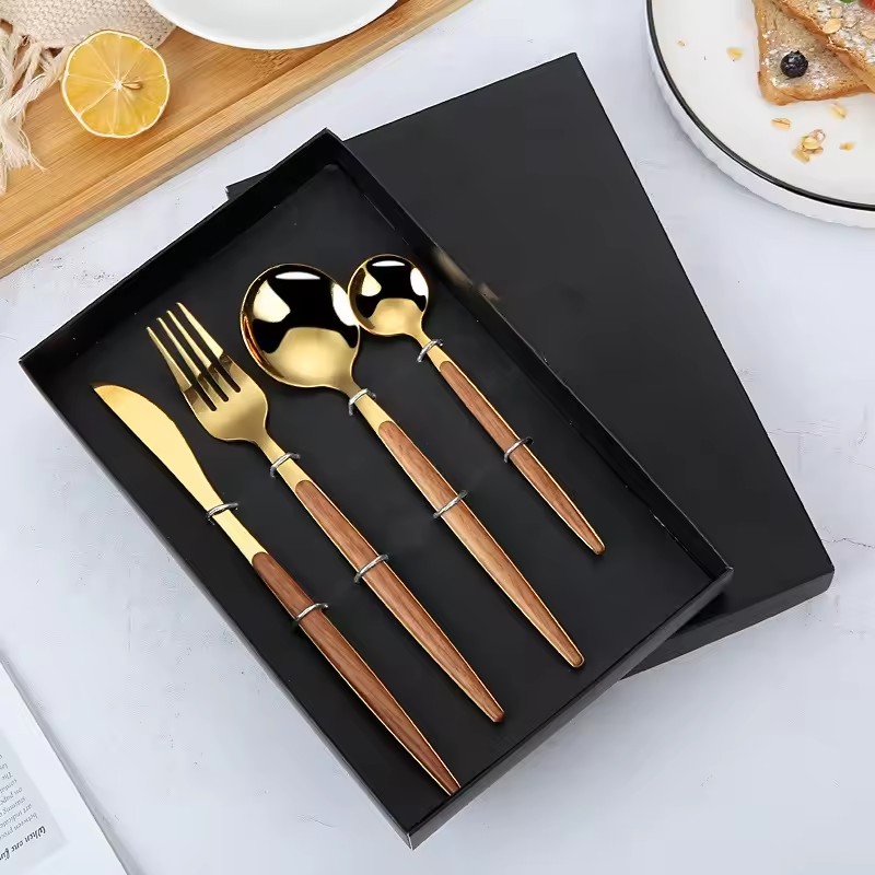 DINUO stainless steel cutlery set, fork spoon knife set, wood plastic handle JYDN-L-022