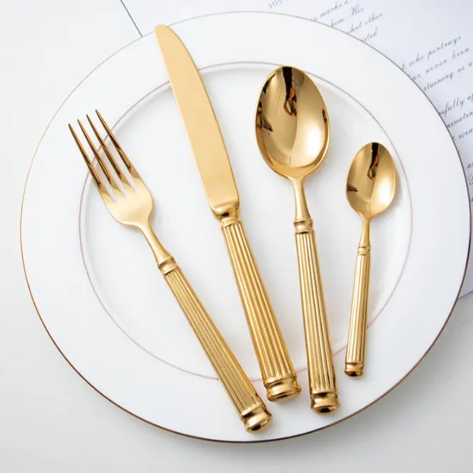 DINUO Stainless Steel Palace Retro Relief Knife, Fork, Spoon Western Tableware Set JYDN-L-053