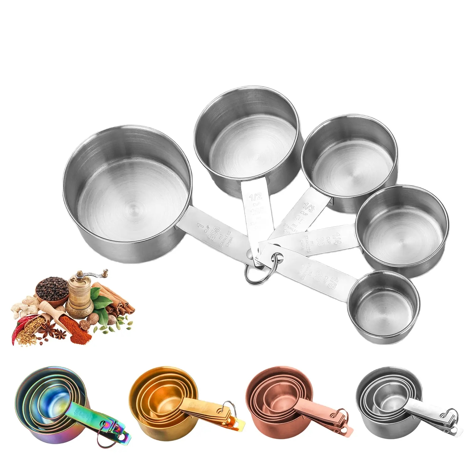 DINUO Kitchen Baking Tool 5-piece Set Stackable Spoon Stainless Steel Measuring Cup JYDN-L-094