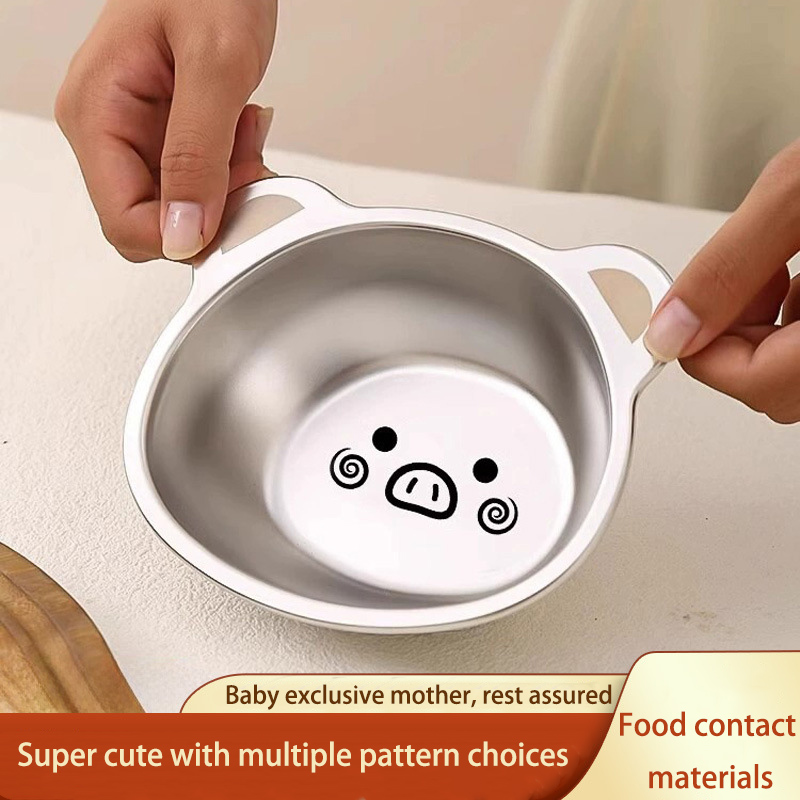 DINUO cartoon animal stainless steel baby specific food bowl, anti drop plate, tableware JYDN-L-261