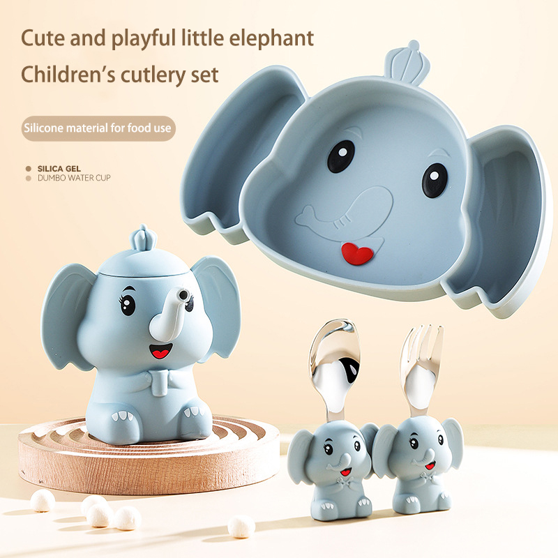 DINUO Cartoon Elephant Children Stainless Steel Silicone Food Plate JYDN-L-228
