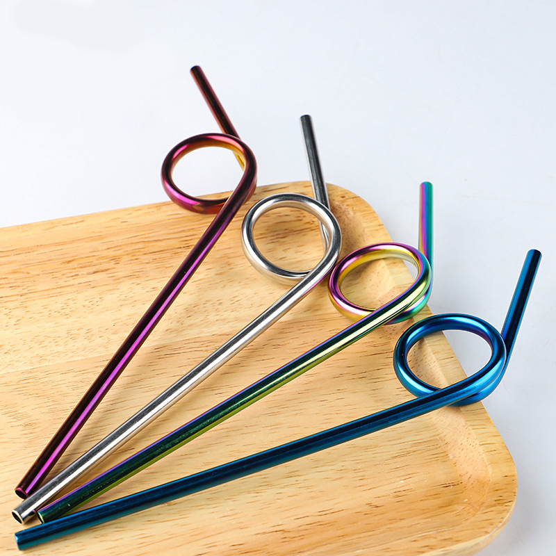 DINUO6 shaped cocktail straw stainless steel color curved design creative straw JYDN-L-170