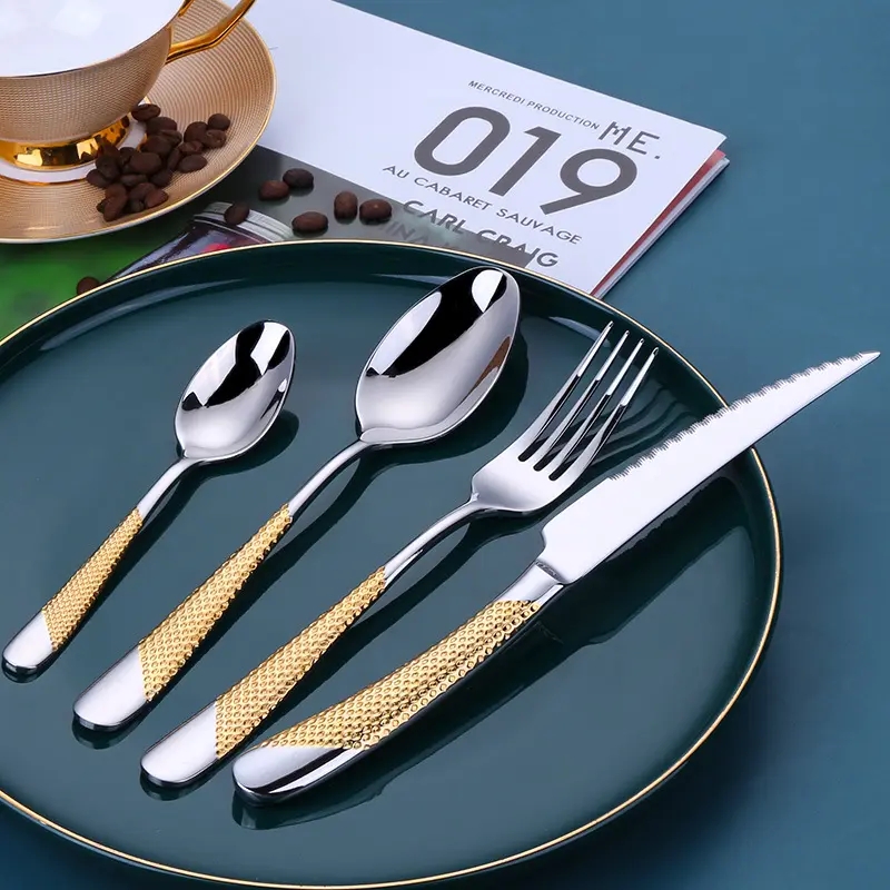 DINUO Stainless Steel Hammer Pattern Handle Tableware Set Restaurant Hotel JYDN-L-059
