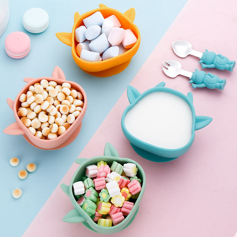 DINUO Cute Cow Bowl Gift Box Baby Food 304 Stainless Steel Silicone Tableware JYDN-L-233