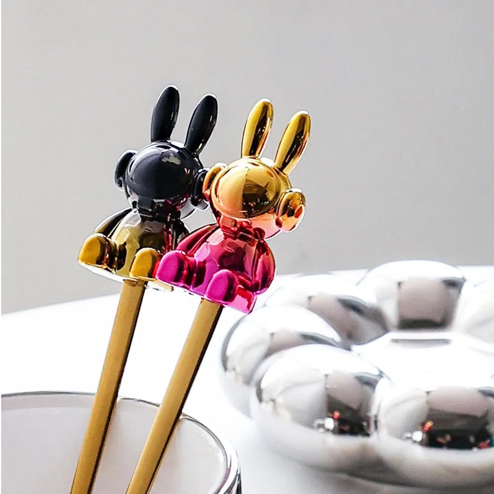 DINUO Color Violent Bear Doll Stainless Steel Dessert Spoon Fork Tableware Set Gift Box JYDN-L-101