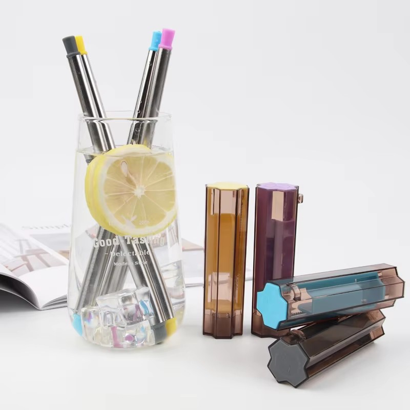 DINUO Stainless Steel Foldable Telescopic Metal Straw with Shell and Cleaning Brush JYDN-L-185