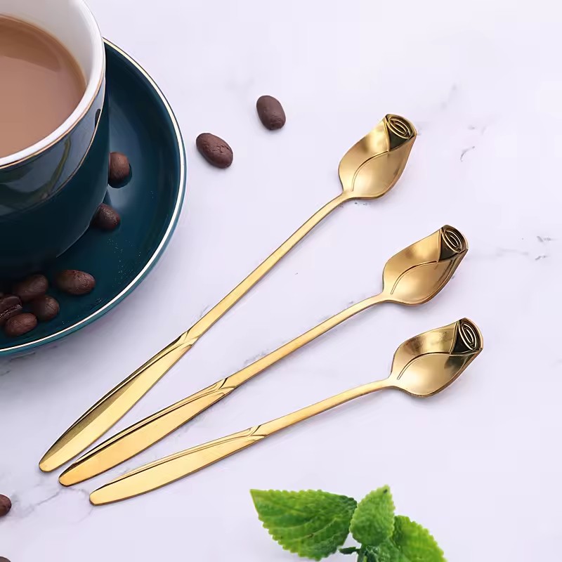 DINUO Stainless Steel Rose Dessert Cake Coffee Spoon Hotel Restaurant Wedding Tableware JYDN-L-006