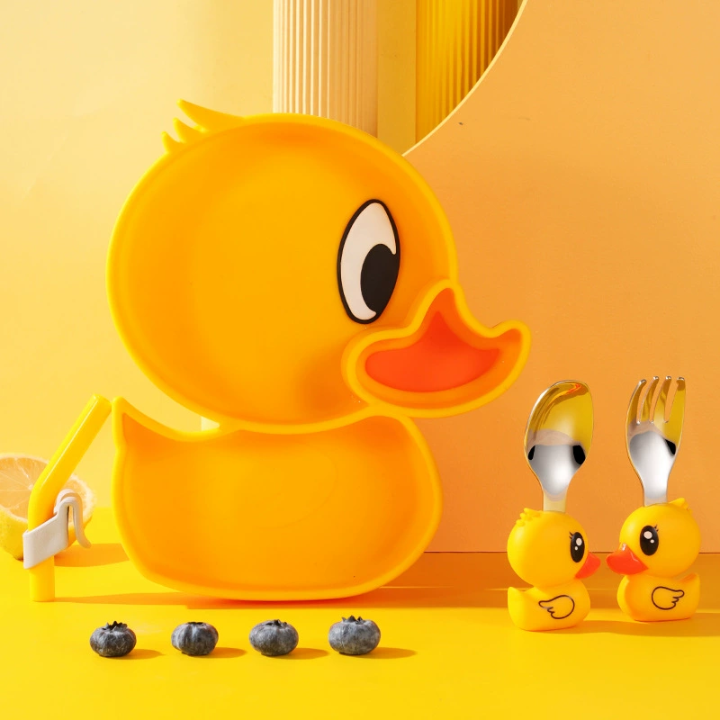 DINUO cartoon yellow duck silicone children  food utensils JYDN-L-220