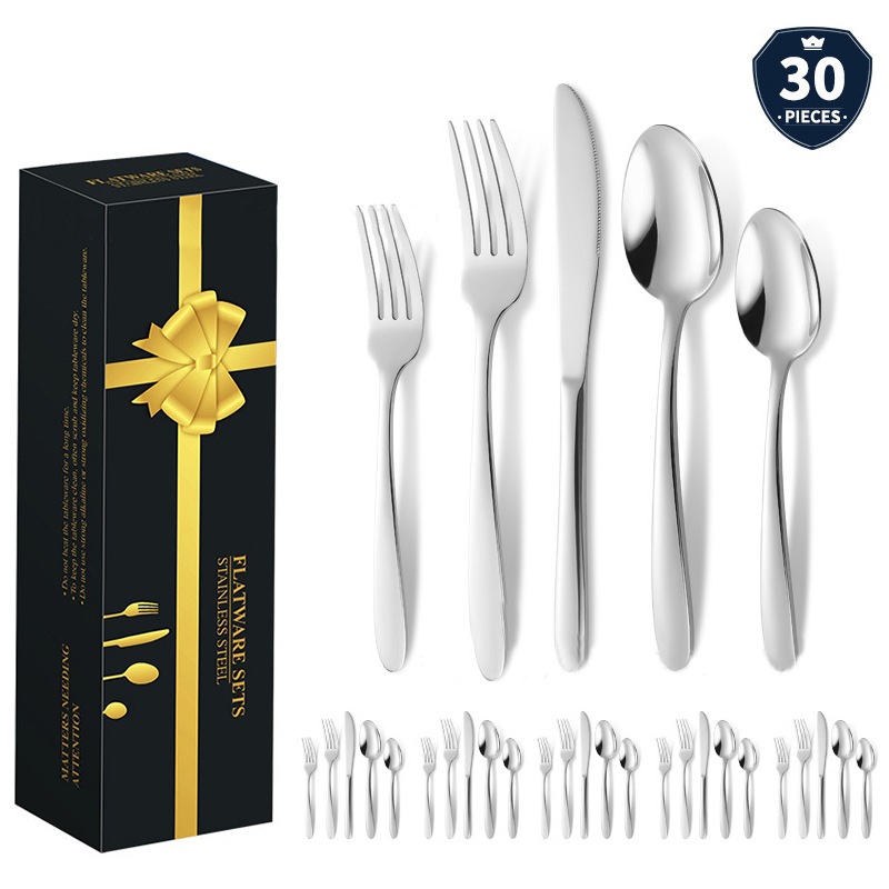 DINUO Stainless Steel 30 Piece Western style Steak Knife, Fork, Spoon Tableware Gift Box JYDN-L-209