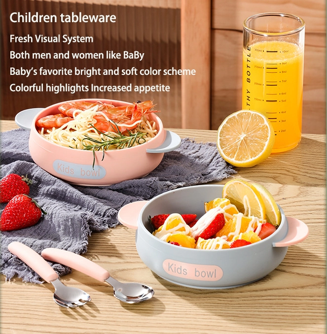 DINUO Infant Silicone Integrated Round Bowl with Fork Spoon JYDN-L-224