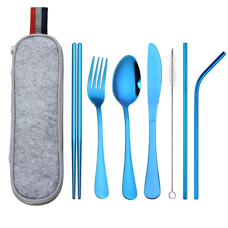 DINUO Stainless Steel 7-Piece Portable Western Tableware Travel Work Camping Picnic JYDN-L-192