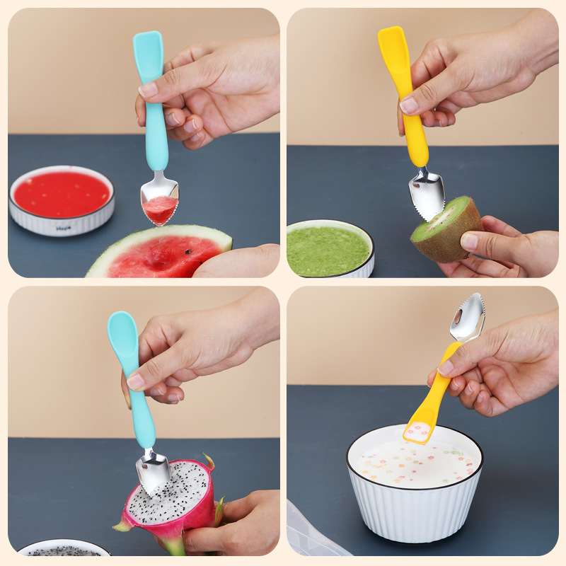 DINUO304 stainless steel silicone dredging spoon, baby food double headed spoon JYDN-L-244